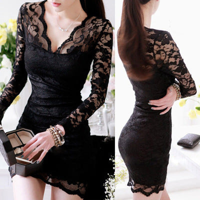 Vestido de Otoño de Manga Larga con Encaje para Mujer