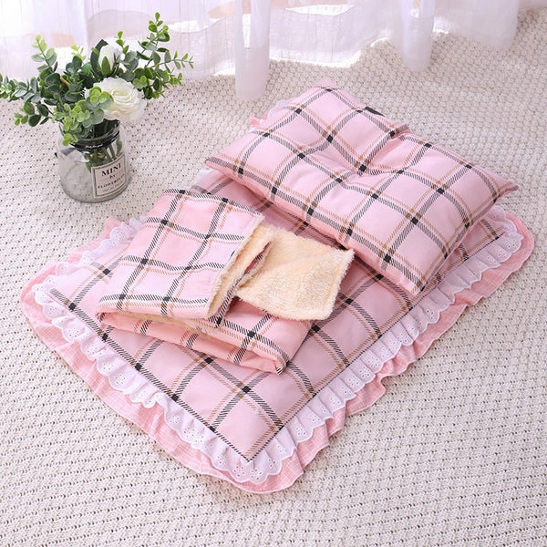 Cama Acolchada Tres Piezas para Gatos y Perros - Colchoneta de Algodón Premium