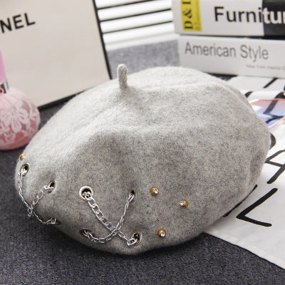 Boina Retro Británica de Lana con Cadena Cruzada para Mujer - Otoño e Invierno - Image 20