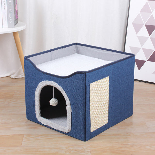 Casita Felina Plegable 2 en 1 - Taburete y Refugio para Gatos