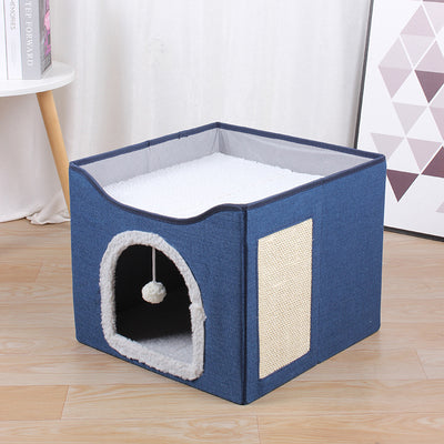 Casita Felina Plegable 2 en 1 - Taburete y Refugio para Gatos