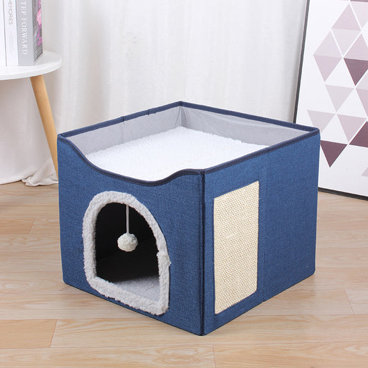 Casita Felina Plegable 2 en 1 - Taburete y Refugio para Gatos