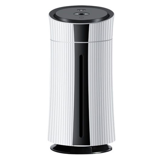 Black and purple columnar mini USB humidifier with ribbed texture and visible water level indicator. - Image 18