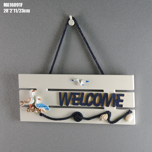 Placa de Bienvenida Mediterránea con Ancla Marina y Timón - Decoración Náutica de Madera - Image 2
