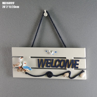 Placa de Bienvenida Mediterránea con Ancla Marina y Timón - Decoración Náutica de Madera - Image 2