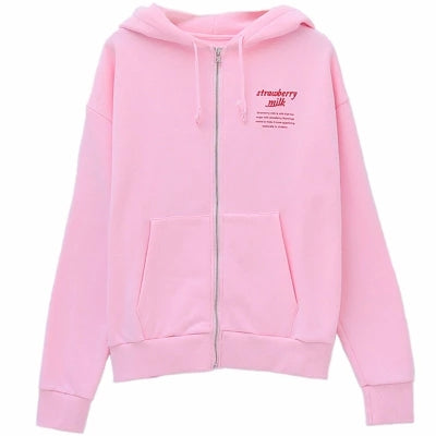Sudadera con Cierre Strawberry Milk para Mujer - Estilo Casual Invierno Rosa y Lavanda - Image 6