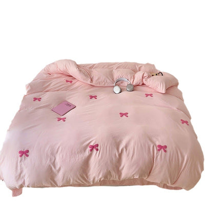 Funda Nórdica de Algodón Suave con Bordado de Corazón y Lazo para Niña - Image 4