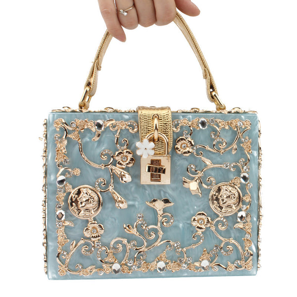 Bolso Cuadrado Portátil con Diamantes Incrustados