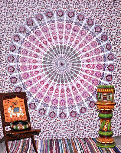 Blue, orange, and red mandala tapestry with intricate floral patterns, ideal for wall decor or dorm rooms. - Image 8