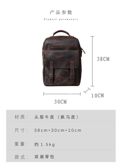 Mochila de Cuero Genuino Estilo Retro - Bolsa de Viaje Artesanal Piel Vacuno Primera Capa - Image 12
