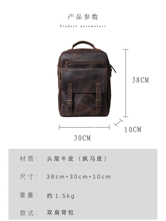 Mochila de Cuero Genuino Estilo Retro - Bolsa de Viaje Artesanal Piel Vacuno Primera Capa - Image 12