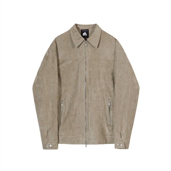 Chaqueta Cargo Suede Oversize con Solapa Corta - Estilo Casual Moderno