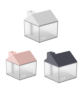 Two house-shaped USB humidifiers, one dark gray and one pink, with clear bases showing H₂O text. - Image 16