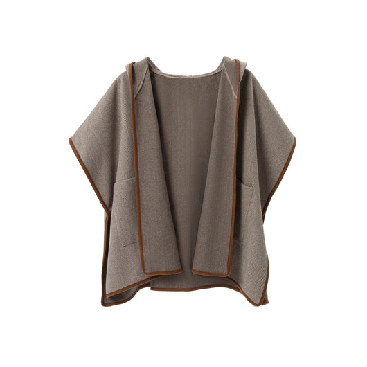 Poncho Capa de Lana Reversible con Patrón Espiga y Capucha - Image 4