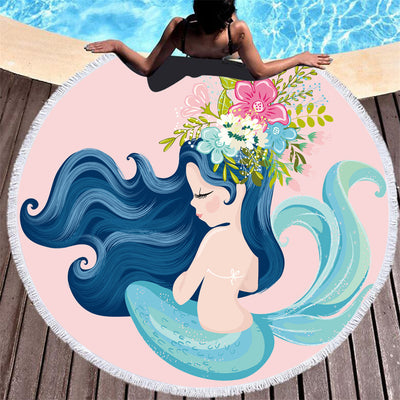 Toalla de Playa Redonda de Microfibra Sirena Rosa Infantil - Image 2