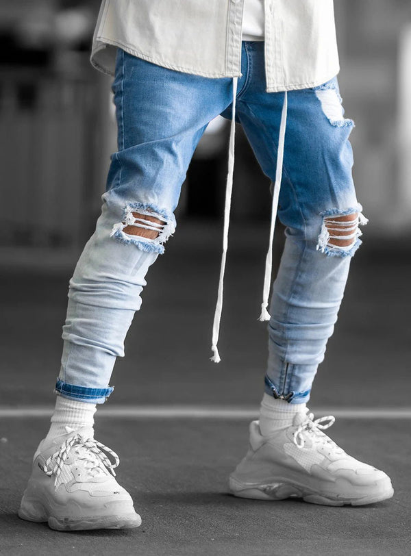 Pantalones para Hombre con Cierre de Cremallera en Tobillo Desgarrado