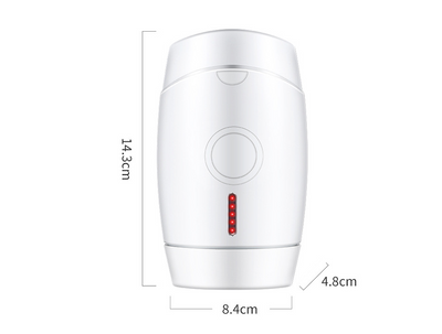 White home laser hair removal instrument with a sleek design, featuring a circular control button and red indicator lights. - Image 9