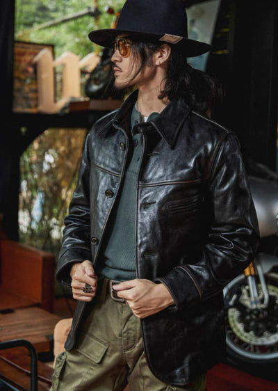 Chaqueta de Cuero Pesado Largo para Hombre - Image 4
