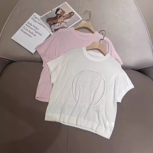 Suéter Tejido Corto para Mujer con Patrón de Cuentas - Diseño Industrial Moderno