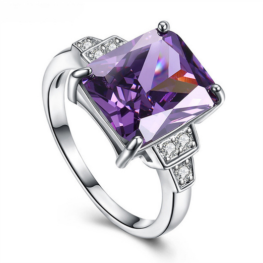 Anillo de Ágata Colorida con Circón AAA Chapado en Rodio