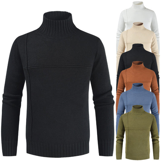 Suéter Coreano Cuello Alto con Costuras de Rayas Cruzadas para Hombre