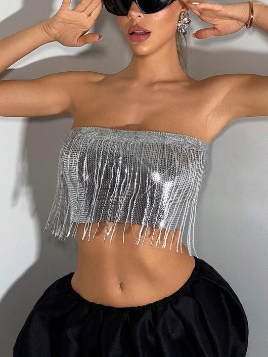 Top Tubo Metálico con Borlas Elegante - Image 11