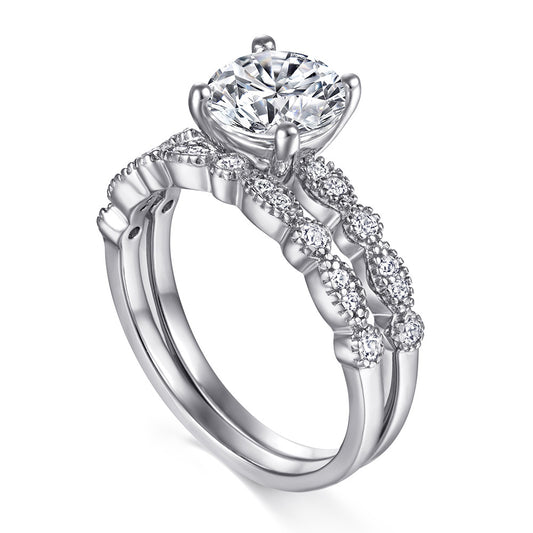 Anillo de Plata 925 con Diamante Simulado Chapado en Oro Rosa - Juego de Anillos de Moda Resistente al Deslustre