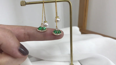 Aretes de Perla en Oro 14K - Diseño de Abanico - Image 6