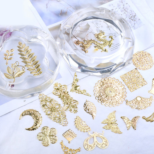 Cenicero DIY con Cristales y Borde Floral Metálico - Adorno Vintage