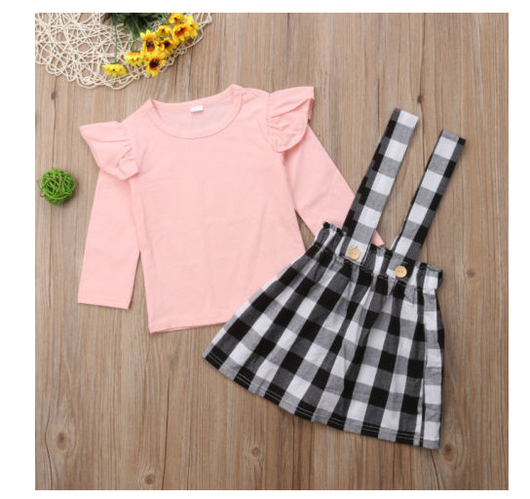 Conjunto Infantil de Moda Europea: Camiseta Manga Larga y Vestido con Tirantes - Image 2