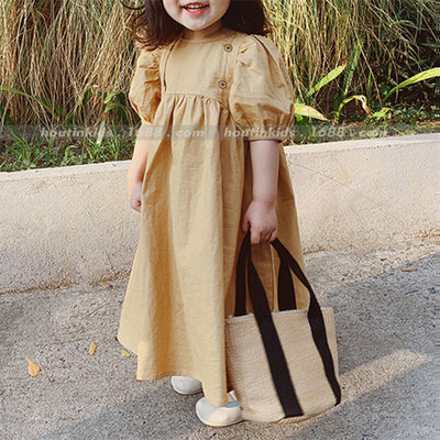 Vestido Retro Infantil de Cintura Alta con Mangas Abullonadas - Image 7