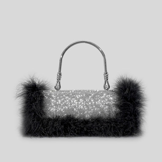 Bolso de Hombro Crossbody con Incrustaciones de Diamantes y Pelo de Avestruz - Image 17