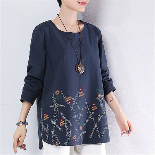 Camiseta Holgada de Algodón Estampada Talla Grande con Manga Larga - Image 11
