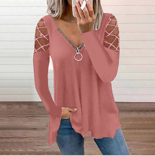 Blusa Casual para Mujer con Escote V y Mangas Caladas con Cristales - Image 7