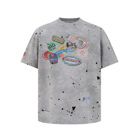 Camiseta Estilo Americano con Estampado Desgastado para Hombre