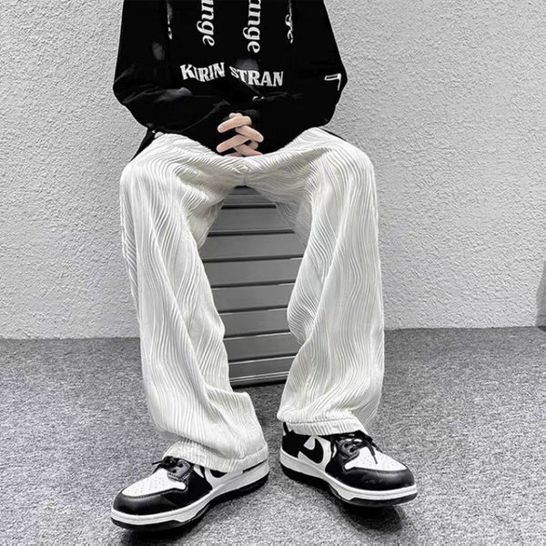Pantalones Casuales Anchos de Seda Helada con Drapeado Suelto para Hombre