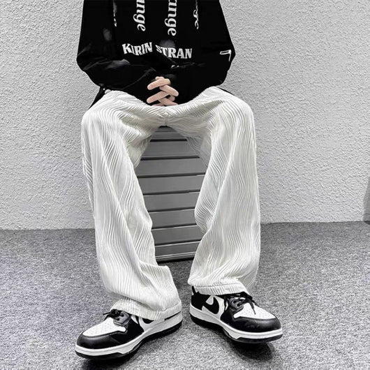 Pantalones Casuales Anchos de Seda Helada con Drapeado Suelto para Hombre