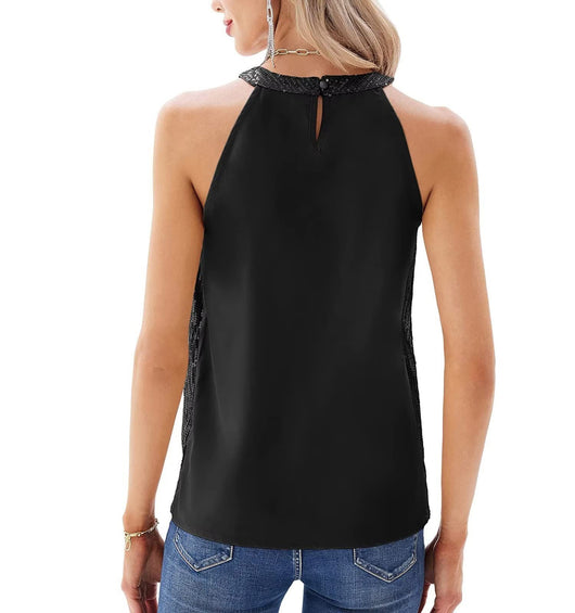 Blusa Escotada Halter con Lentejuelas y Cuello Redondo - Image 19
