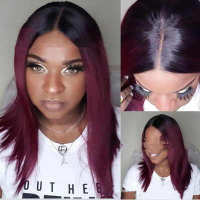 Peluca Corta Burgundy con Raya Lateral y Cabello Liso - Image 6