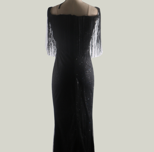 Vestido Largo Negro con Lentejuelas - Escote en V Ajustado - Image 7