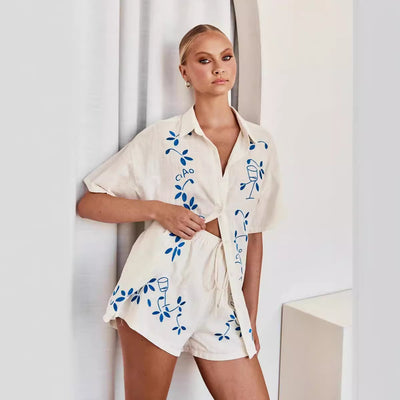 Conjunto Casual de Camisa Corta con Bordado 3D y Textura - Image 3