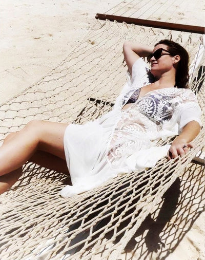Túnica Playera Tejida en Crochet Blanco - Pareo Largo Elegante para Playa - Image 11