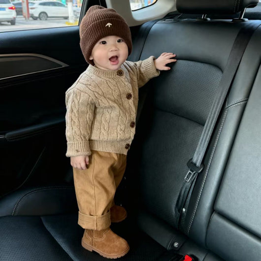 Suéter Tejido Grueso Estilo Coreano para Niño Otoño-Invierno en Khaki con Bordado - Image 18