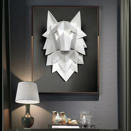 Escultura Abstracta de Cabeza de Lobo 3D - Decoración de Resina Artesanal para Pared