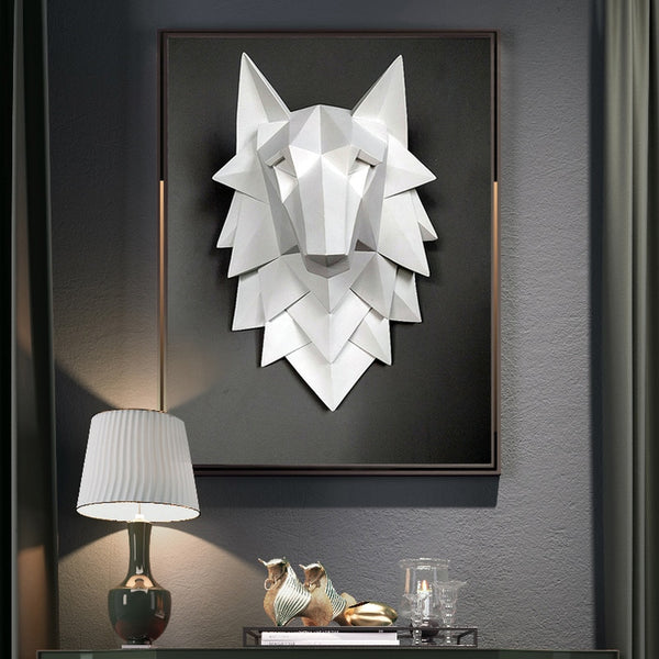 Escultura Abstracta de Cabeza de Lobo 3D - Decoración de Resina Artesanal para Pared