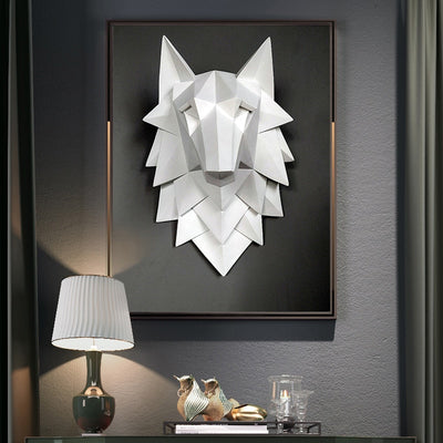 Escultura Abstracta de Cabeza de Lobo 3D - Decoración de Resina Artesanal para Pared
