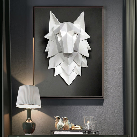 Escultura Abstracta de Cabeza de Lobo 3D - Decoración de Resina Artesanal para Pared