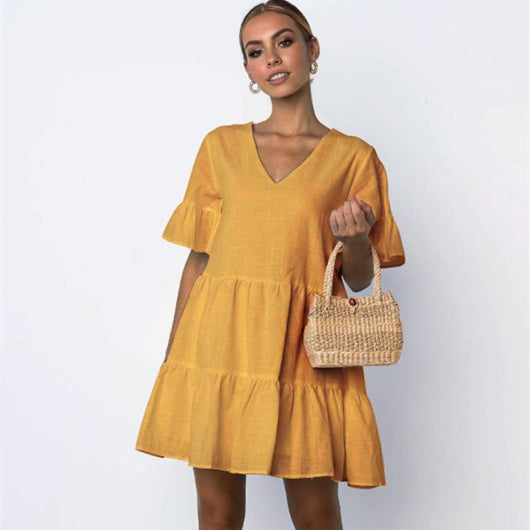 Vestido Corto Escote V y Manga Corta - Image 2