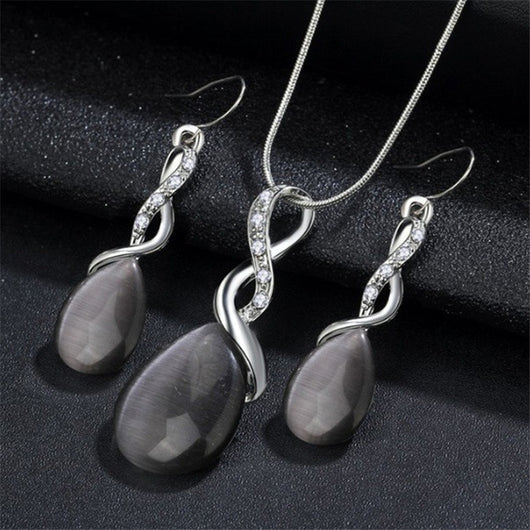 Conjunto de Joyas Ópalo para Mujer - Collar y Aretes de Circonita Cúbica Gota de Agua - Image 6