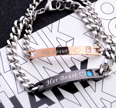 Pulsera de Pareja Cristal Rosa Negra Oro - His Queen Her King - Image 4